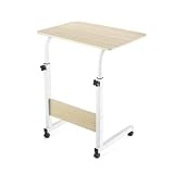 Acomoda Textil - Mesa Escritorio con Ruedas para Trabajar y Estudiar. Mesa Auxiliar Ajustable Multiusos para Dormitorio Salón y Cocina 40x60x65-89 cm. (Natural)