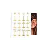 JeweBella 12 Piezas Piercing Labret Acero Quirurgico Para Mujer Piercing Oreja Plata/Oro Estrella Corazón Serpiente Pendientes Cartílago Piercing Nariz Helix Tragus