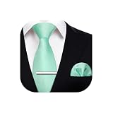 HISDERN Corbata de Hombre Verde Menta Modernas Originales Formales Clásico Corbatas y Pañuelo de Bolsillo y Alfiler para Boda Fiesta Negocio Color Sólido