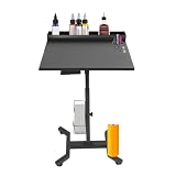 OUBUBY Estación de trabajo de tatuajes, bandeja de salón con ruedas con altura ajustable y almacenamiento multifuncional, ruedas de hierro para salones de peluquería, estudios de tatuaje, salones de