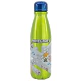Stor Botella de Agua Aluminio Infantil Minecraft 600ml - con Boquilla Segura y Tapón Antifugas para Niños Colegio Deporte