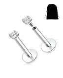 KGDUYC G23 Titanio Piercing Labret Roscado Interno para Labio Monroe Medusa - Pendiente Nariz Pequeña Helix Tragus Oreja - Plata