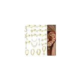 CASSIECA 21Pcs Pendientes Mujer Piercing Helix Acero Quirurgico Pendientes Dorados Pendiente Aro Oro 14K Hipoalergenicos Piercing Oreja Tragus Cartílago Conch para Múltiples Piercings Mujer Hombre