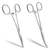 Funalix 2 Piezas Pinzas Hemostáticas de Acero Inoxidable, Pinzas de Bloqueo para Sutura y Perforación, Multipropósito para Cuidado de Mascotas y Manualidades (Rectas y Curvadas/12.5cm)