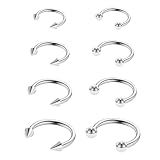 Yolev 8 Piezas Piercing Nariz Acero Quirurgico para Tabique Nasal de 16g Septum Anillo de Nariz Aro de Herradura Joyería Pirsin Nariz de Cartílago de Labio Mujeres Hombres (Plata)