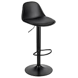 Baroni Home Taburete de Bar Giratorio, Taburete Alto con Altura Ajustable, con Respaldo y Reposapies, Fondo antiarañazos, Comedor, Restaurante, Bar, Negro, 1 Unidad, 39x44x82-104 cm