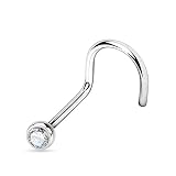 WARRIOR Piercing de Nariz Esteril de Titanio, Nose Stud, Poste Curvado con Bola Blanca de Cristal Checo, 22G (0,8 mm), Longitud 6,5 mm x 2,5 mm