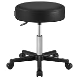 Songmics Taburete de bar Taburete de trabajo acolchado con ruedas regulable en altura Negro LJB61B