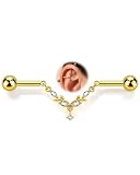 OUFER Piercing de barra industrial de oro de 14 g, acero quirúrgico 316L