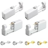 Pack de 4 Pistola Pendientes Oreja Desechable, Pistola Piercing Oreja Profesional con Pendientes de Metal de 4mm (Brillante Blanco y Dorado), Kit Perforador Oreja Seguro y Estéril