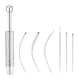 Juego de herramientas de inserción de piercing de acero inoxidable con 6 agujas intercambiables, aplicador de aretes de parte trasera plana de 16 G, piercing cónico y enhebrador para nariz, oreja