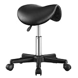 SONGMICS Taburete Silla de Montar, Giratorio con Ruedas, Altura Ajustable