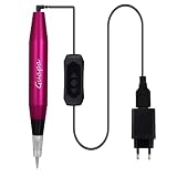 5 Velocidades Micropigmentacion Maquina Dermografo Maquina Tatuar Cejas Profesional con 20 piezas Cartucho Aguja 1R (Rojo)