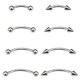 ZAMXHUG 16G Pendientes Piercing Ceja Tragus Helix Aros Perno - 8pcs para Cejas con Diafragma Barra Curvada para Labio 1,2mm Uñas Joyería Personalizada para Mujer