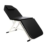 CHERIKIU Mesa de masaje plegable móvil con reposacabezas, 3 zonas, portátil, para spa, salón, belleza del tatuaje, silla de masaje plegable ajustable, cama, mesa de masaje profesional de acero (negro)