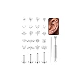 YADOCA 16G Piercing Tragus Mujer Acero Quirurgico Hipoalergénico Zircone Cubica Roscado Interno Pendientes Cartilago Oreja Piercing Nariz Tragus Helix Labret Conch Labio Plata 6/7/8/10mm