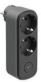 Electraline 55106 Adaptador Doble Prima 2 Tomas 16A (2P+E) Schuko Frontal, con Interruptor ON/Off, Regleta de 2 Tomas Schuko, Negro/Gris