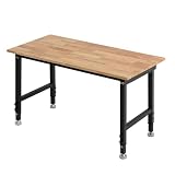 VEVOR Banco de Trabajo 122 x 60 cm, Mesa de Taller Altura Ajustable de 8 Niveles de 67-102 cm, Carga de 680 kg, Mesa de Madera Grosor del Tablero de 2 cm Marco de Metal para Oficina, Garaje, Hogar