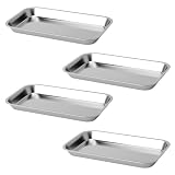 4Pcs Bandeja de Acero Inoxidable Rectangular Set, Bandeja Metálica Pequeña