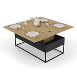 IDMarket – Mesa baja elevable Convertible Boston Negro y Madera