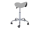 QUIRUMED Taburete Pony 5 Ruedas, Base cromada, Color Plata, Tapizado en Polipiel, Regulable en Altura, Ligero, diseño ergonómico, Giratorio, hasta 150 kg