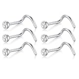 GNALIA Piercing Nariz Titanio 6 Unidades, Aros Y Espárragos Plata 2Mm Con Cz Para Varios Estilos