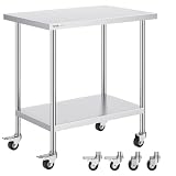 VEVOR Mesa de Trabajo de Acero Inoxidable Mesa de Preparación con 4 Ruedas 3 Niveles de Altura Ajustable Mesa de Trabajo de Preparación de Alimentos para Cocinas Restaurantes Comerciales 91,4x61 cm