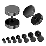 RHQFDM 16 pendientes negros para hombre y mujer, 3-10 mm espejo, dilatadores falsos de acero inoxidable hipoalergénicos, cierre de rosca, aderezo diario y a juego
