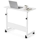 JANDTEK Mesa Portátil para Ordenador con Ruedas – Escritorio Auxiliar Regulable en Altura – Mesa Pequeña para Espacios Reducidos (Blanco sin estanteria)