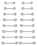 ZAMXHUG Piercings rectos - 16 pcs Piercing Pezón Lengua Anillos 14G Acero Inoxidable Recto Barbells Piercing Joyas,piercing pezon,piercing lengua,piercing oreja,8 tamaños