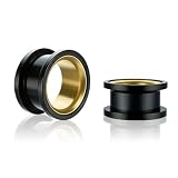 IGXX 6mm Dilatadores Oreja de Acero Inoxidable, Túneles Oreja Double Flare Negro y Oro, 1 Par de Piercing Plug para Expansión