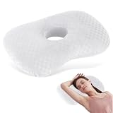Almohada para Dormir de Lado, 44x32x8cm, Almohada Piercing con Agujero 10cm, Almohada Donut Cojín Ergonómica Extraíble, Mayor Altura de Relleno, Cuidado de Piercings para Aliviar Dolor Oído (Blanco)