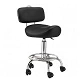 Taburete Tipo Pony con Respaldo, Ergonómico Taburete Oficina Bajo con Cojín Grueso PU Cuero Altura Ajustable Taburete Giratorio para Trabajo SPA Salón Tatuaje con Respaldo Negro