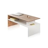 duehome | Mesa de Centro Doble Altura, Mesita para Salon, Mesa Auxiliar, Modelo Iris, Acabado en Color Blanco Artik y Roble Nodi, 108 cm (Largo) x 50 cm (Ancho) x 43 cm (Alto)