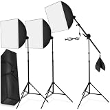 tectake® Kit iluminación Estudio fotográfico, Set de Softbox con Trípode, Iluminacion Fotografia, Foco Luz, Foco de Luz Fotografia, Accesorios para Video, Estructura de Aluminio - 3 Softboxes