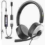 Wantek Auriculares con Micrófono para PC y Portátil, USB/Jack 3,5 mm/Type-C, Cascos para Call Center, Teletrabajo, Skype, Zoom, Teams, Cursos Online