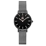 SHENGKE SK Ultra Thin Minialist Mujeres Relojes Simple Dos Manos Señoras Vestido Reloj Correa de Cuero (Black-Mesh)