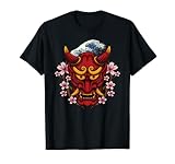 Oni Mask Demon Art Hanya Devil Face Wave Harajuku Estética Camiseta