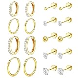 MeoZynxadril 9 Pares Pendientes Oro, Aros Acero Inoxidable