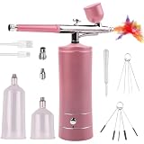 Kit de aerógrafo portátil, pistola pulverizadora de mano recargable con cepillo, mini cepillo de aire con compresor para diseño de uñas, decoración de pasteles, maquillaje, modelado de tatuajes