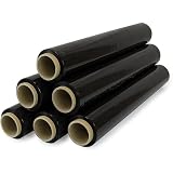 KROWN - Film Transparente o Negro para Embalar de 50 cm x 200 Metros de Longitud – Rollo de Film Elástico Manual para Embalaje Industrial (6 Rollos, Negro)