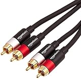 Amazon Basics 2 Cables de Audio RCA para Amplificador, Altavoces Activos o subwoofer con Conectores chapados en Oro, 4.57 m, Color Negro