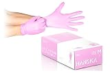 HANSKA 100 Guantes Desechables de Nitrilo Rosa, Sin Polvo, 100, M