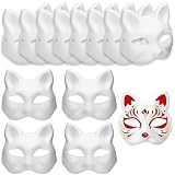 zrfgbxim 12 Piezas Máscaras de Gato, Máscara de Gato, Mascara de Gato Papel Blanco Bricolaje, Therian Masks, Máscara Pintada a Mano Personalidad para Carnaval, Cosplay, Halloween, Cumpleaños