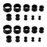 Set Dilatadores Silicona 20 Piezas 6-22mm, Expansores Oreja Doble Campana, Túneles para Piercing, Bijouterie Hombre Mujer Negro