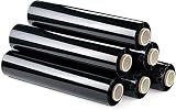 Film Transparente o Negro para Embalar de 50 cm x 200 Metros de Longitud – Rollo de Film Elástico Manual para Embalaje Industrial (Negro, 6 Rollos)