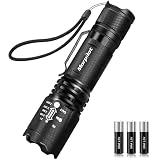 morpilot Linterna Táctica y UV 2 en 1, Linterna LED 5000LM, Linterna Militar, Luz UV con 4 Modos, Zoom IN/out, 395nm, Aluminio, Anti-caída, Impermeable IPX4, 3 Baterías Incluidas