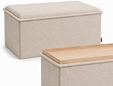 RIOGOM®️ Puff Almacenaje Plegable Rectangular con Mesa de Madera Reversible Tela | Taburete Reposapies Sofa | Baúl de Almacenamiento para Cama, Dormitorio, salón, Comedor o Recibidor (Beige Borrego)