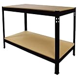 Mesa Trabajo Metálica Q-Rax Sin Tornillos Negra 90x100x60cm Banco Trabajo Taller Garaje Bricolaje Black Metal Workbench Estante Ajustable Altura con Capacidad 200kg + Pies de Goma Protectores Gratis