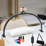 TopDirect Lampara Media Luna, 29' 42W LáMpara De Escritorio De UñAs con Soporte para Teléfono Móvil, LED Professional Nail Light Lash Light, Luz de Pestañas para SPA Facial Manicura (Negro,73cm)